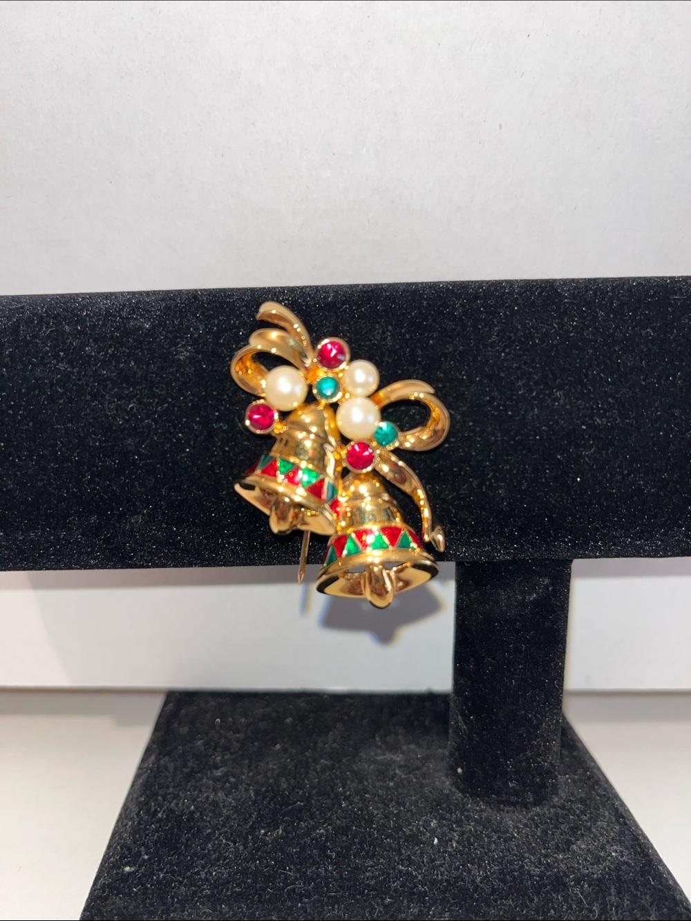Gold-Tone Swarovski Crystal Christmas Bell Brooch Stamped With Swarovski Symbol.